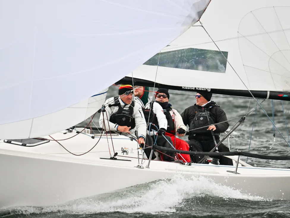 The crew mid-race under full sail